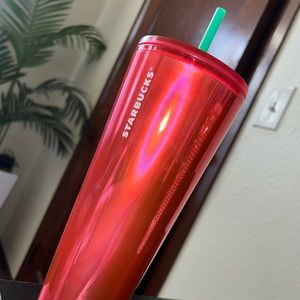 Watermelon Pink Coral Holographic Iridescent Metallic Starbucks Cup